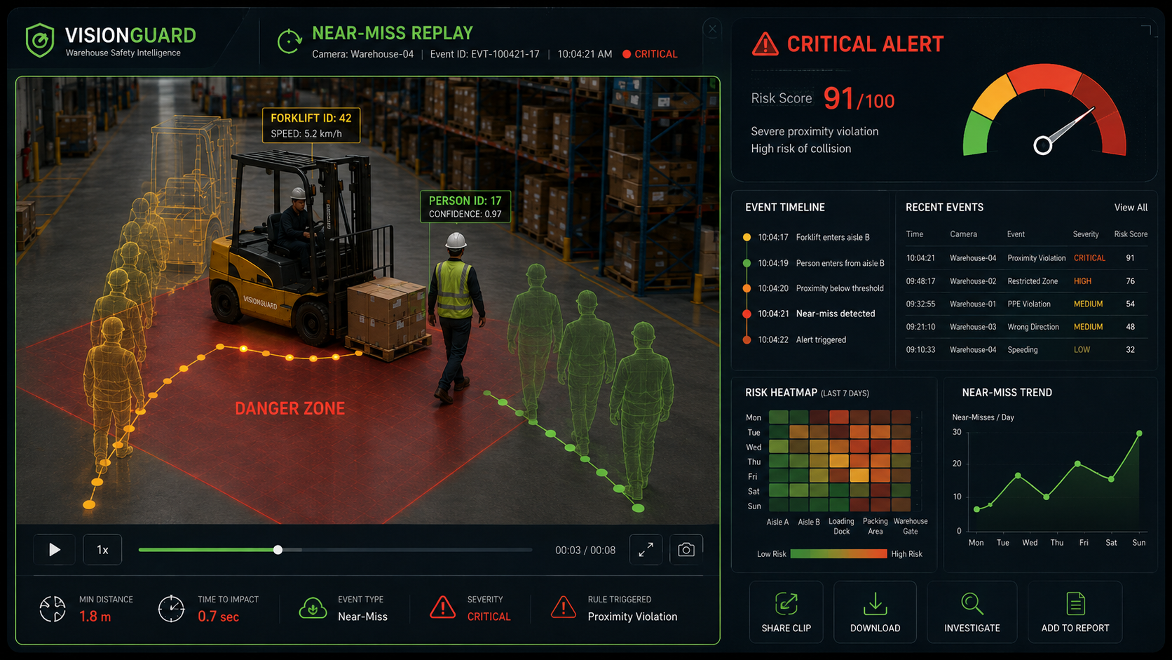 VisionGuard explainable near-miss replay